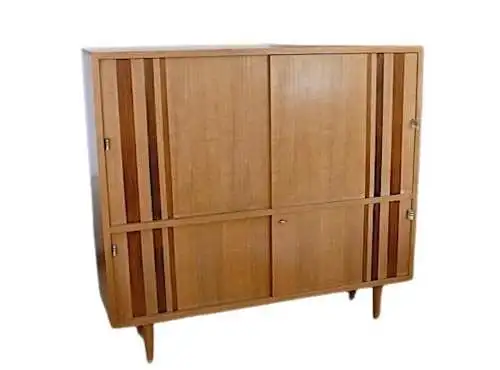 60er Highboard Sideboard 4 Schiebetüren Buche, Helmut Magg Design für WK Möbel Mid Century Modern