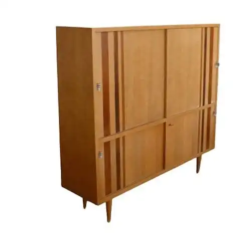 60er Highboard Sideboard 4 Schiebetüren Kirsch-Furnier, Helmut Magg Design für WK Möbel Mid Century Modern