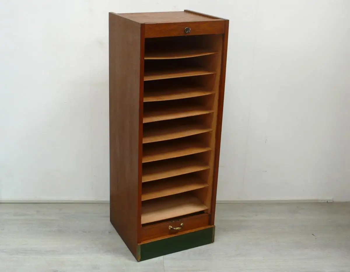 50er Büro Akten Rolladenschrank schmal halbhoch 8 Auszüge, Eiche Natur 2