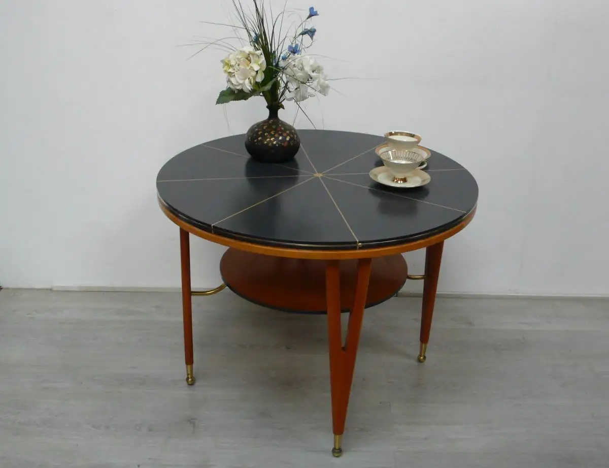 ILSE Möbel Couchtisch rund + Ablage Nr 257, Buche + Dunkelgrau, 50er Mid Century Modern 0