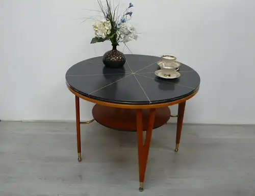 ILSE Möbel Couchtisch rund + Ablage Nr 257, Buche + Dunkelgrau, 50er Mid Century Modern