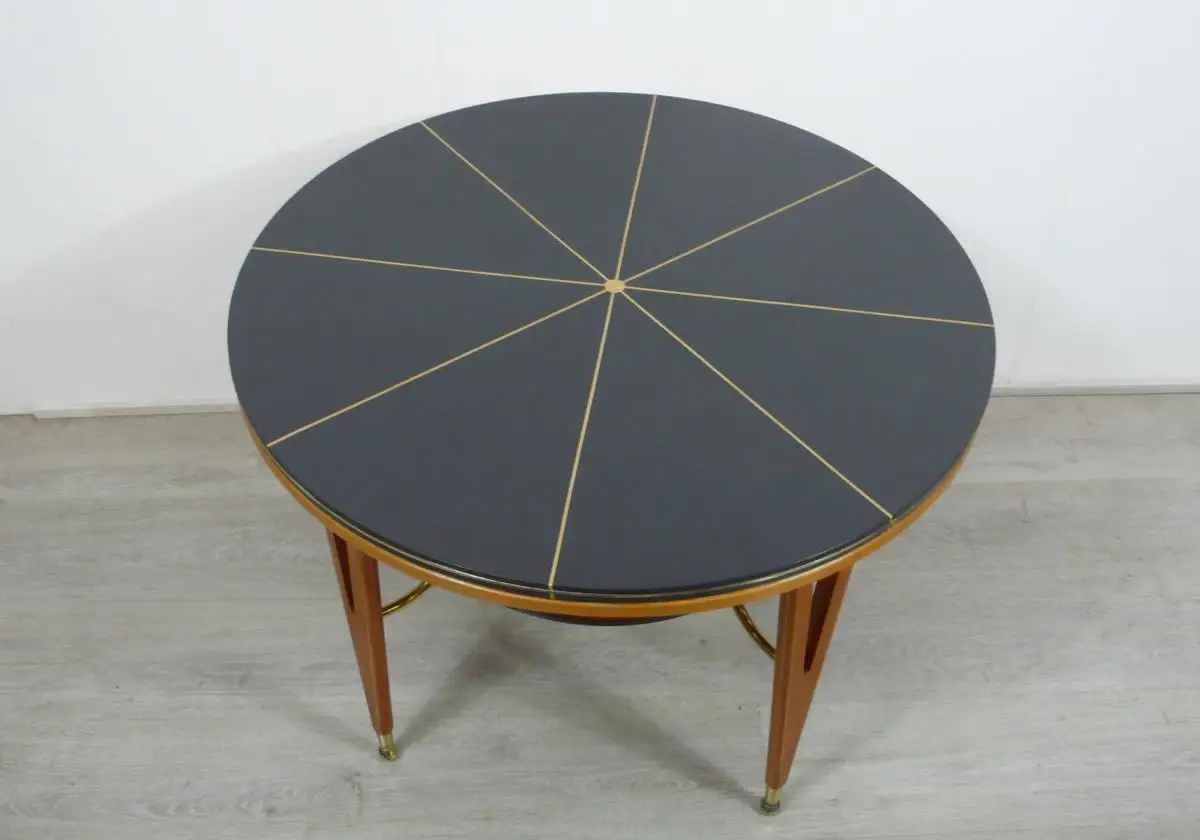 ILSE Möbel Couchtisch rund + Ablage Nr 257, Buche + Dunkelgrau, 50er Mid Century Modern 3