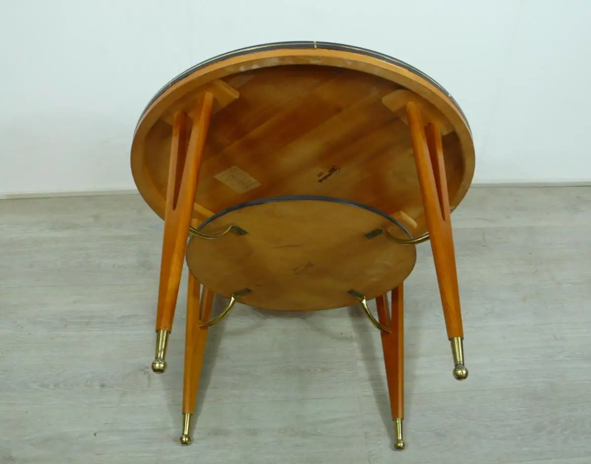 ILSE Möbel Couchtisch rund + Ablage Nr 257, Buche + Dunkelgrau, 50er Mid Century Modern 4