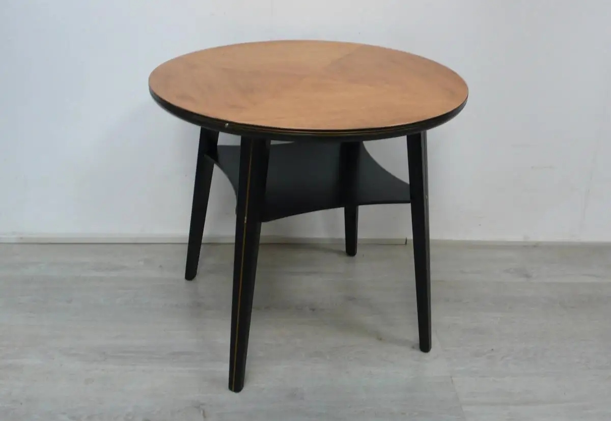 ILSE Möbel Couchtisch, 50er Cocktailtisch rund Nr 6209 in Nuß Natur + Schwarz, Mid Century Modern 1