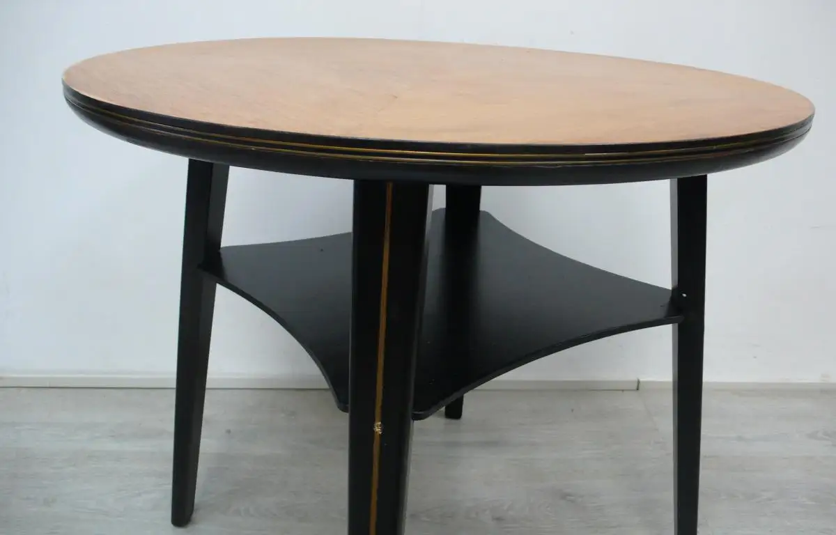 ILSE Möbel Couchtisch, 50er Cocktailtisch rund Nr 6209 in Nuß Natur + Schwarz, Mid Century Modern 3