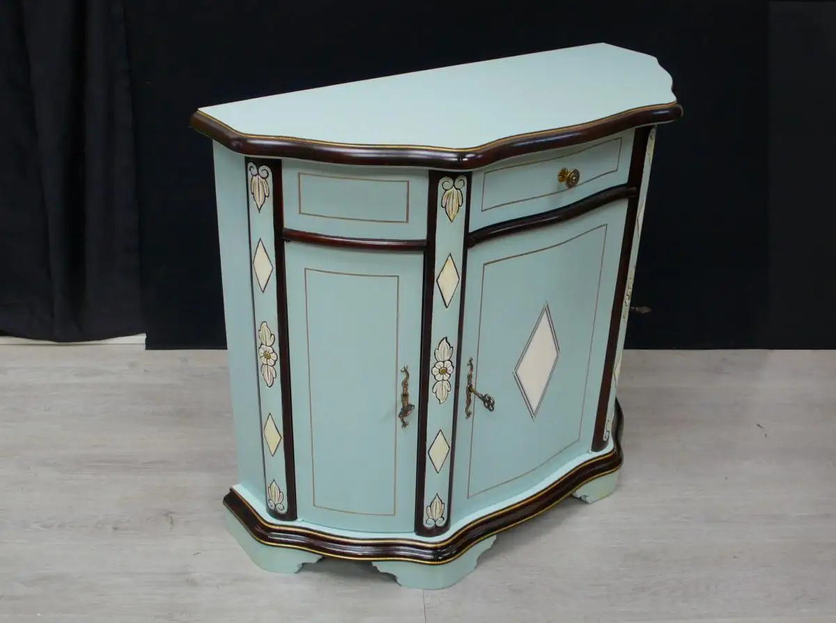 Sideboard Anrichte halbrund Antik Stil 3-türig in Mint auf Nuß dunkel, kunstvoll handbemalt 2