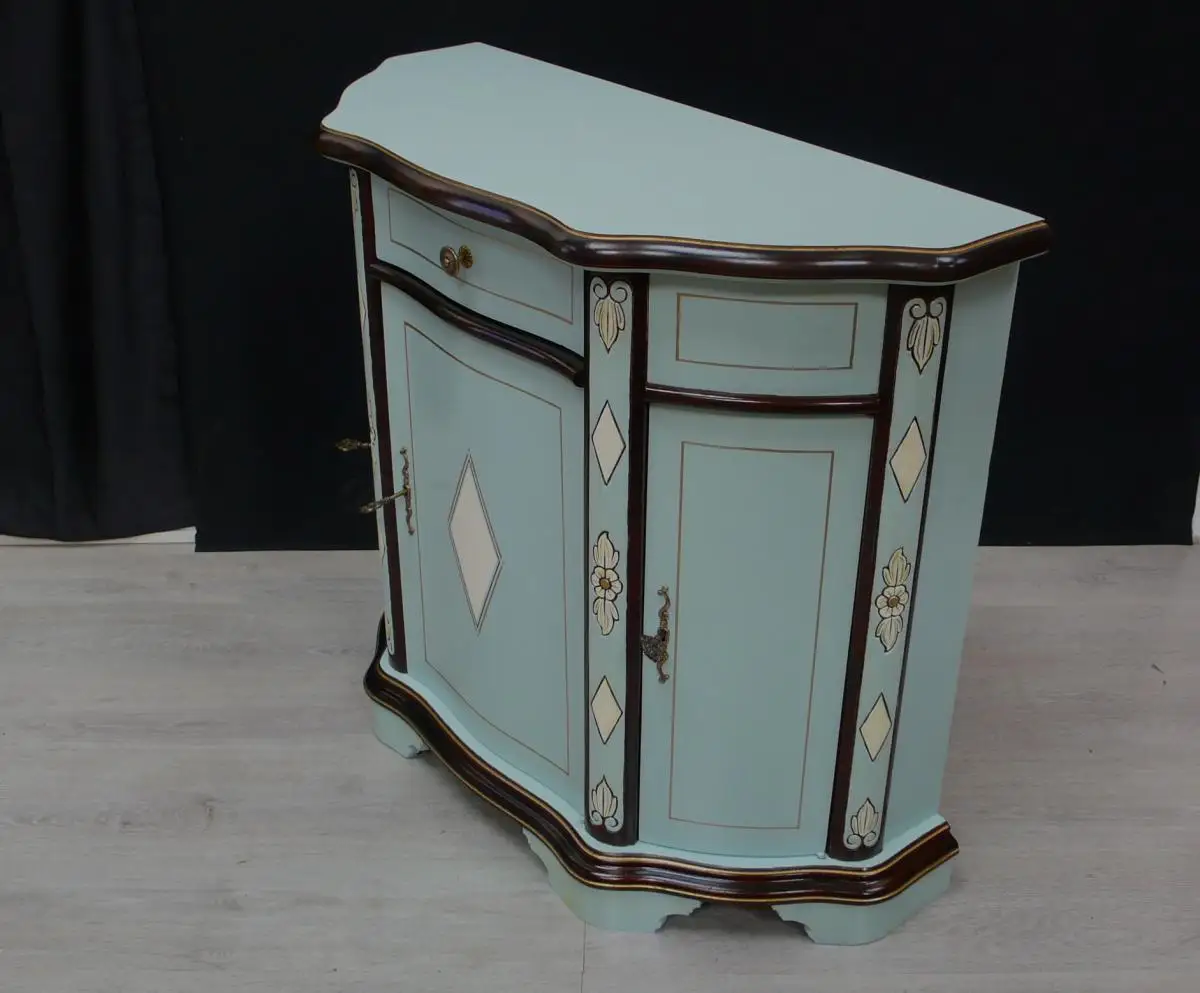 Sideboard Anrichte halbrund Antik Stil 3-türig in Mint auf Nuß dunkel, kunstvoll handbemalt 5