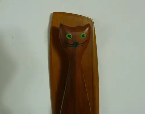 50er 60er Teak Kleiderbürste als Katze Wandhänge Set mit Teak Rückwand Mid Century Modern