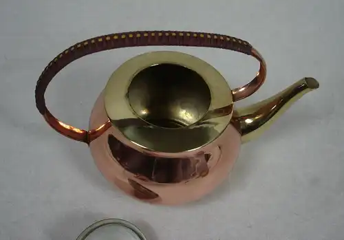 Teekessel Teekanne Kupfer mit Messing, für ca 6 Tassen, Mid Century