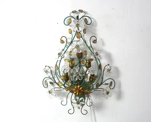 Große Kristall Wandlampe Grünes Patina Metall + Kristall-Blüten, 5-flg, Florentinischer Stil, Veralux Italien