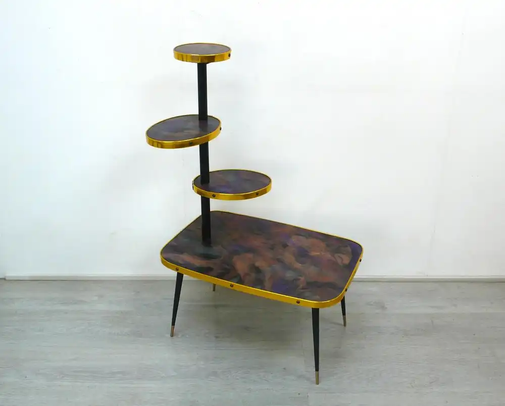 50er 60er Blumenständer Rechteckform Etagere 4 Ebenen, Marmorierung in Epoxit, Rockabilly Mid Century Modern 1