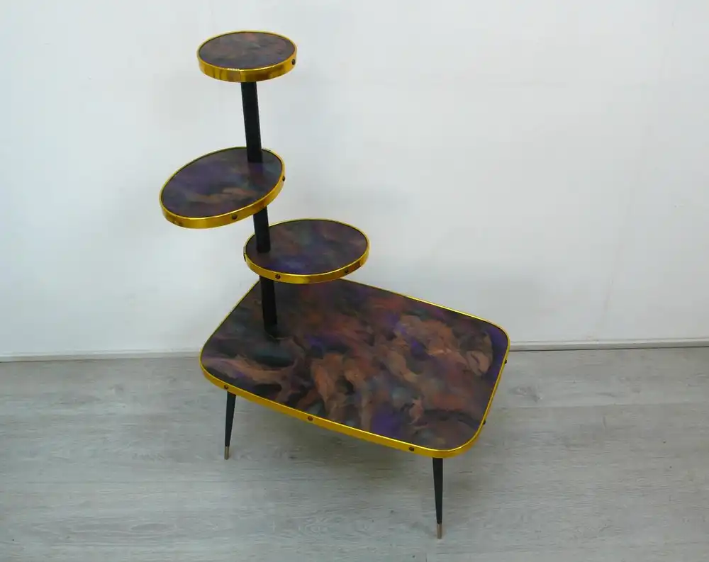 50er 60er Blumenständer Rechteckform Etagere 4 Ebenen, Marmorierung in Epoxit, Rockabilly Mid Century Modern 2