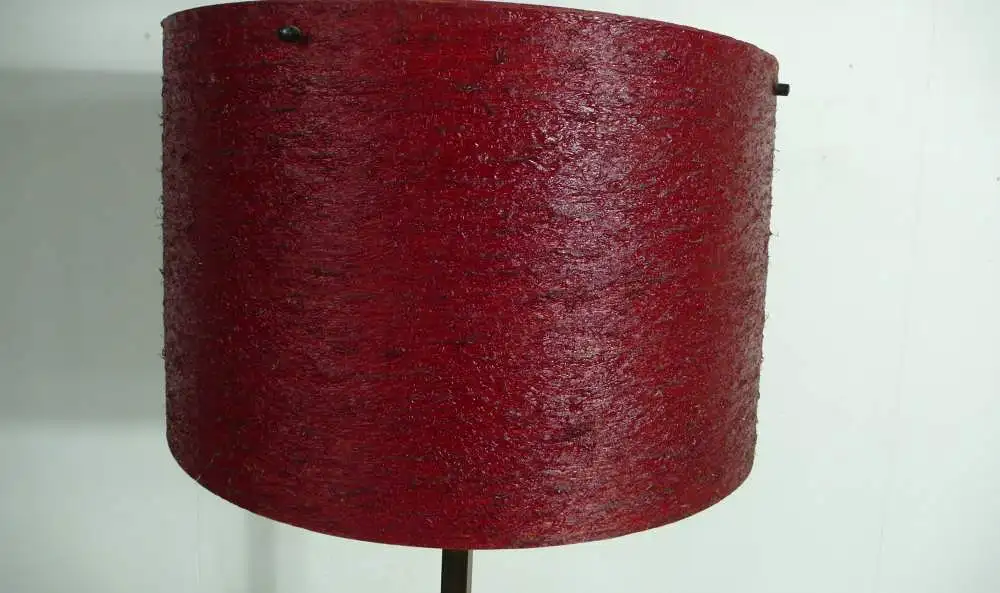 70er Stehlampe Messingfuß + Dunkelroter runder Topf Lampenschirm 3