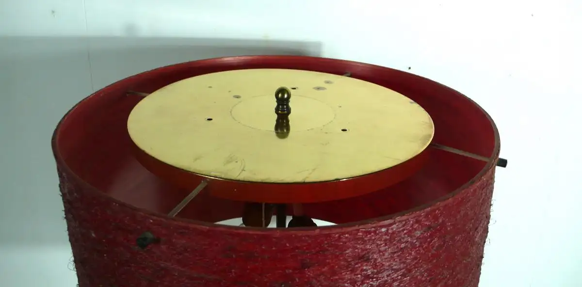 70er Stehlampe Messingfuß + Dunkelroter runder Topf Lampenschirm 5