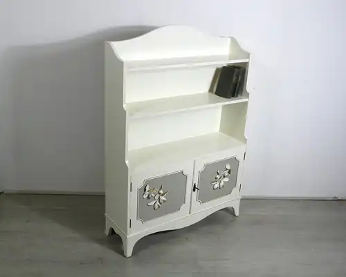 Kleiner Bücherschrank / Regal Antik Stil Weiß-Creme + 3D Deko Mixed Media, Handbemalt