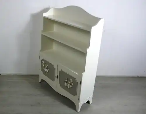 Kleiner Bücherschrank / Regal Antik Stil Weiß-Creme + 3D Deko Mixed Media, Handbemalt
