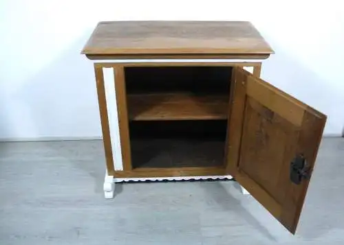 Antiker Beistellschrank Flurschrank TV-Schrank, 1 Türe Eiche Natur + Antik-Weiß, Historismus 1870er