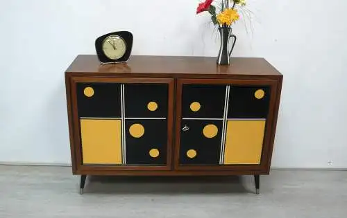 60er Sideboard Beistellschrank 2 Türen Nußbaum Schwarz Mid Century Modern