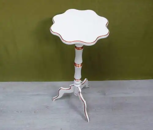Kleiner Holz Tisch Blumensäule Beistelltisch rund Antik Stil, Weiß mit Kupfer