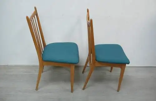 50er 60er Zwei Sprossenstühle Esszimmer Stühle Buche mit Petrol Bezug Mid Cenetury Modern