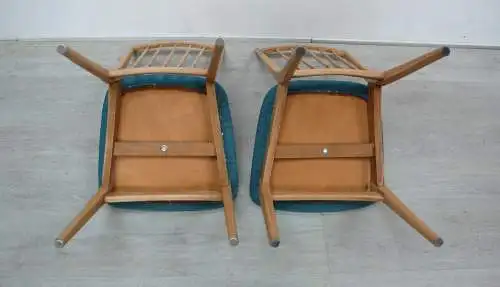 50er 60er Zwei Sprossenstühle Esszimmer Stühle Buche mit Petrol Bezug Mid Cenetury Modern