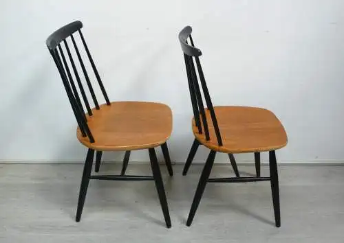 50er 60er 2 Sprossen Stühle Tapiovaara Stil Holz Natur + Schwarz Mid Century