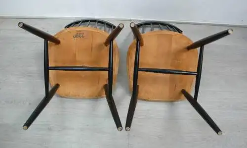 50er 60er 2 Sprossen Stühle Tapiovaara Stil Holz Natur + Schwarz Mid Century