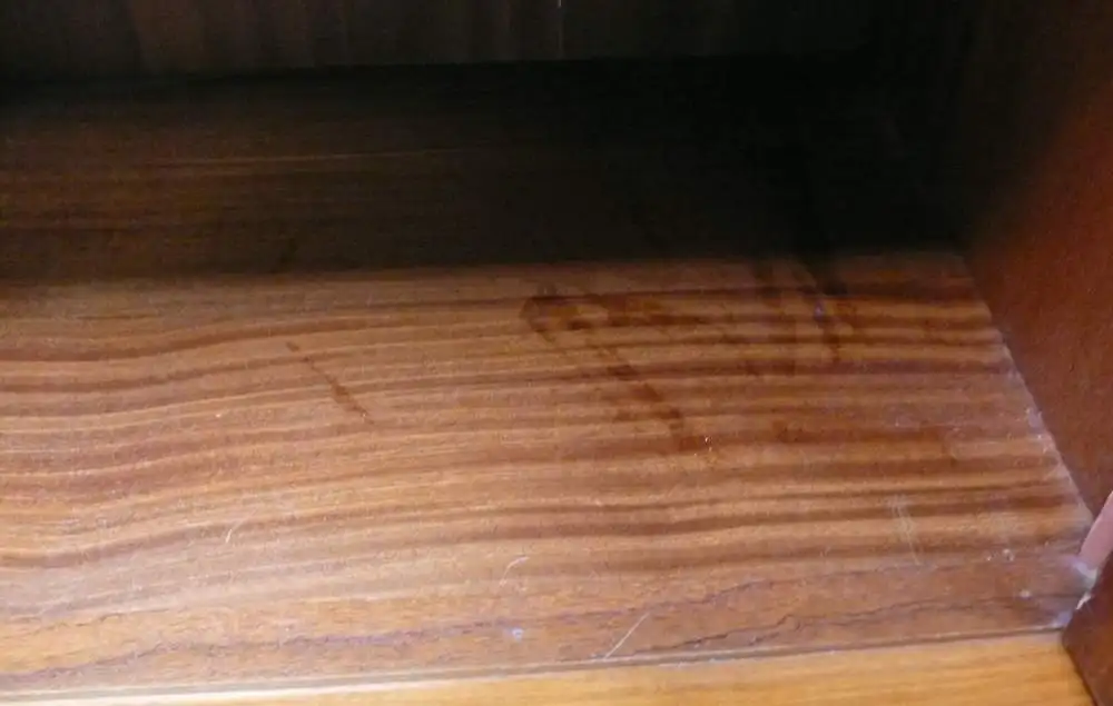 50er 60er Sideboard 2-türig, schräge Beine, Nußbaum + Dekor, Mid Century Modern 5