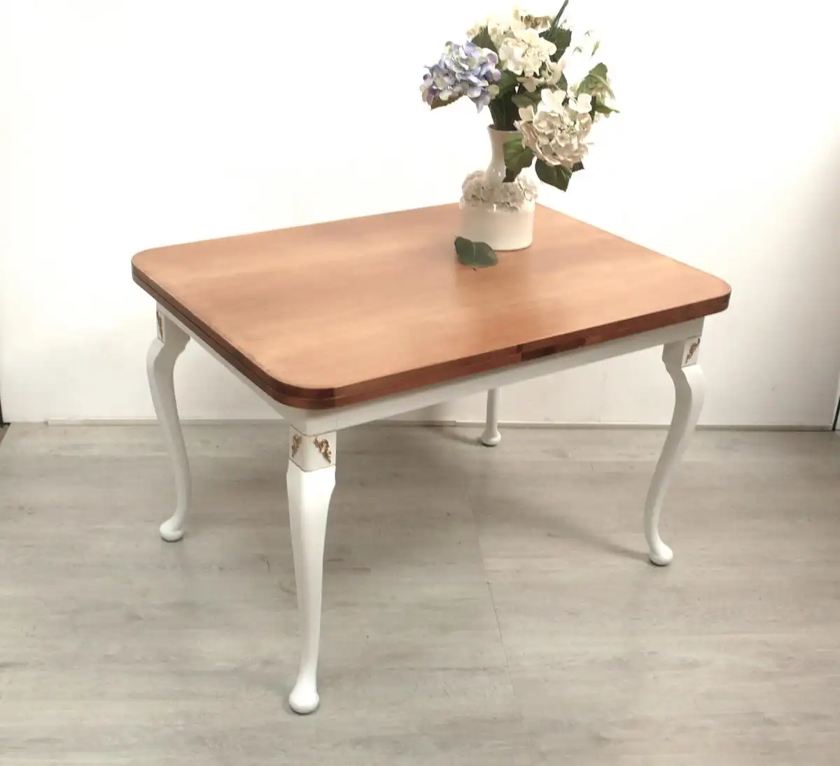 Esstisch Chippendale Stil ausziehbar Eiche Natur + Weiß, Vintage, 60er 70er  0