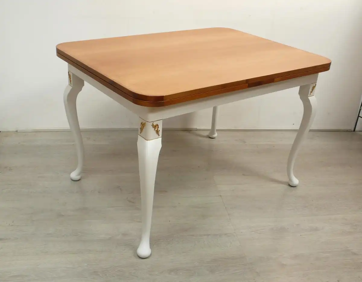 Esstisch Chippendale Stil ausziehbar Eiche Natur + Weiß, Vintage, 60er 70er  1