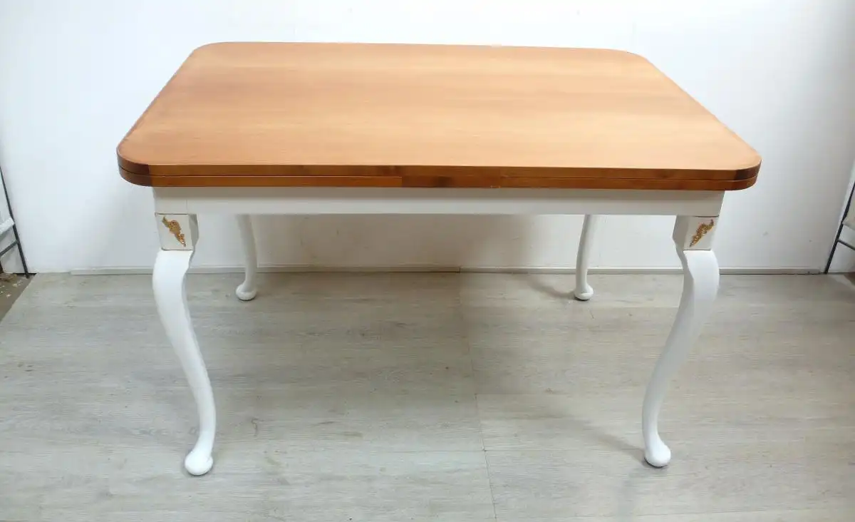 Esstisch Chippendale Stil ausziehbar Eiche Natur + Weiß, Vintage, 60er 70er  4