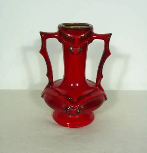 50er 60er Rote Vase Keramik Jopeko Westerwald im antiken Amphoren Stil mit 2 Griffen aus der Mid Century Ära Made in Germany