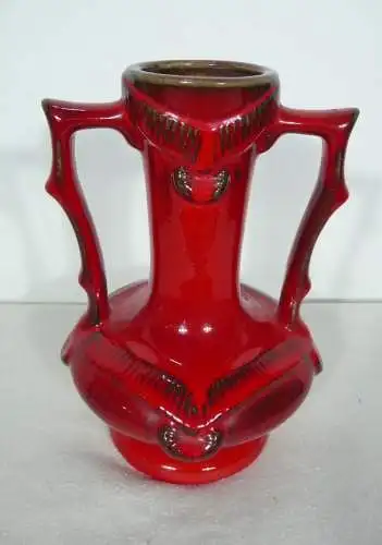 50er 60er Rote Vase Keramik Jopeko Westerwald im antiken Amphoren Stil mit 2 Griffen aus der Mid Century Ära Made in Germany