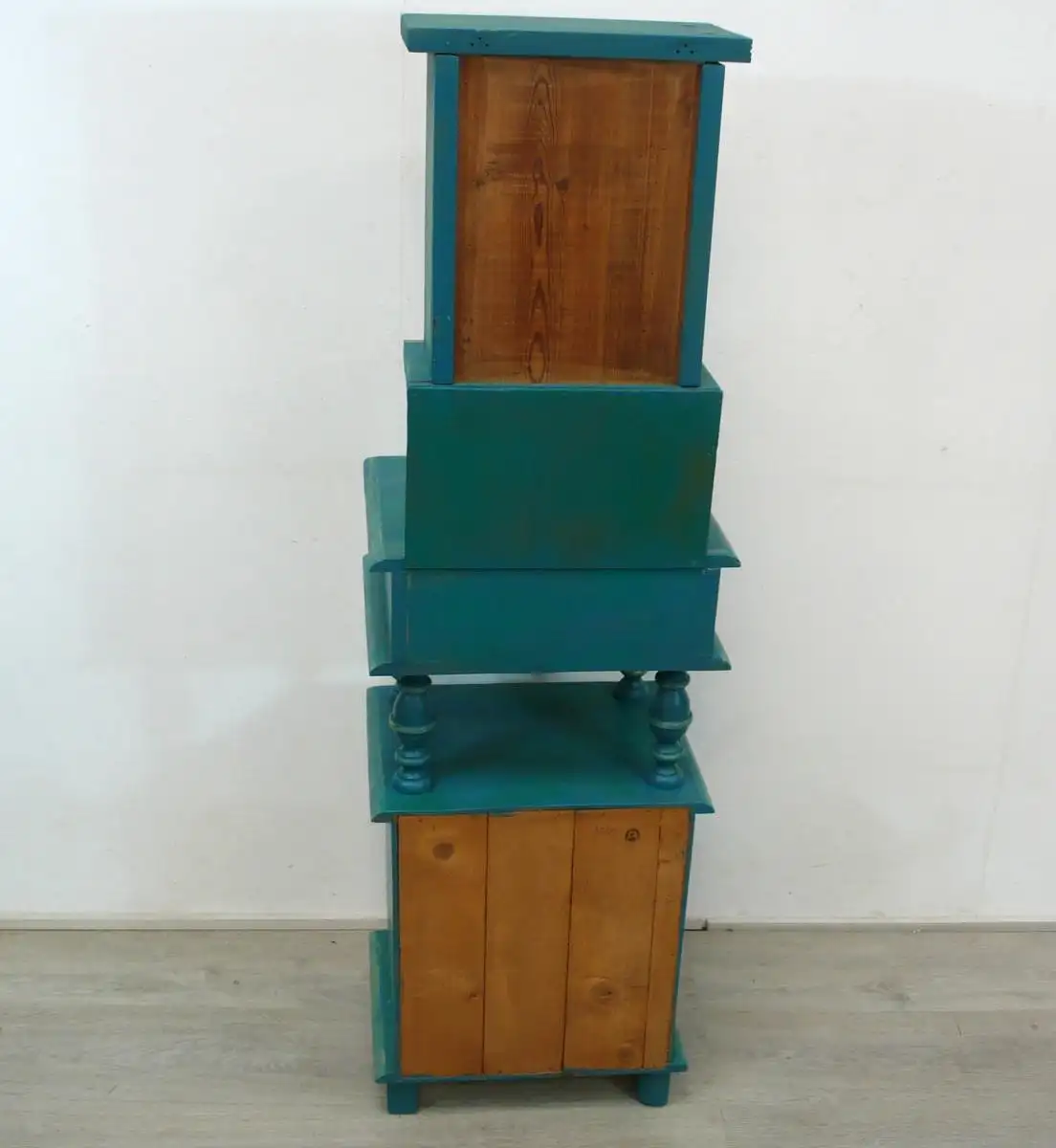 Kleiner Flurschrank / Beistellschrank / Küchenschrank / Nachttisch, Jugendstil Weichholz, Shabby Türkis 7