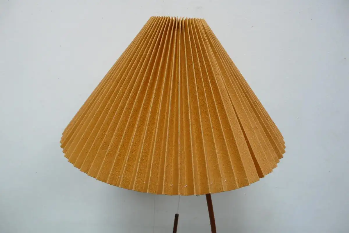 50er 60er TEAK Bogen Stehlampe mit konischem Textil Faltenschirm Mid Century Modern, SELTEN 2