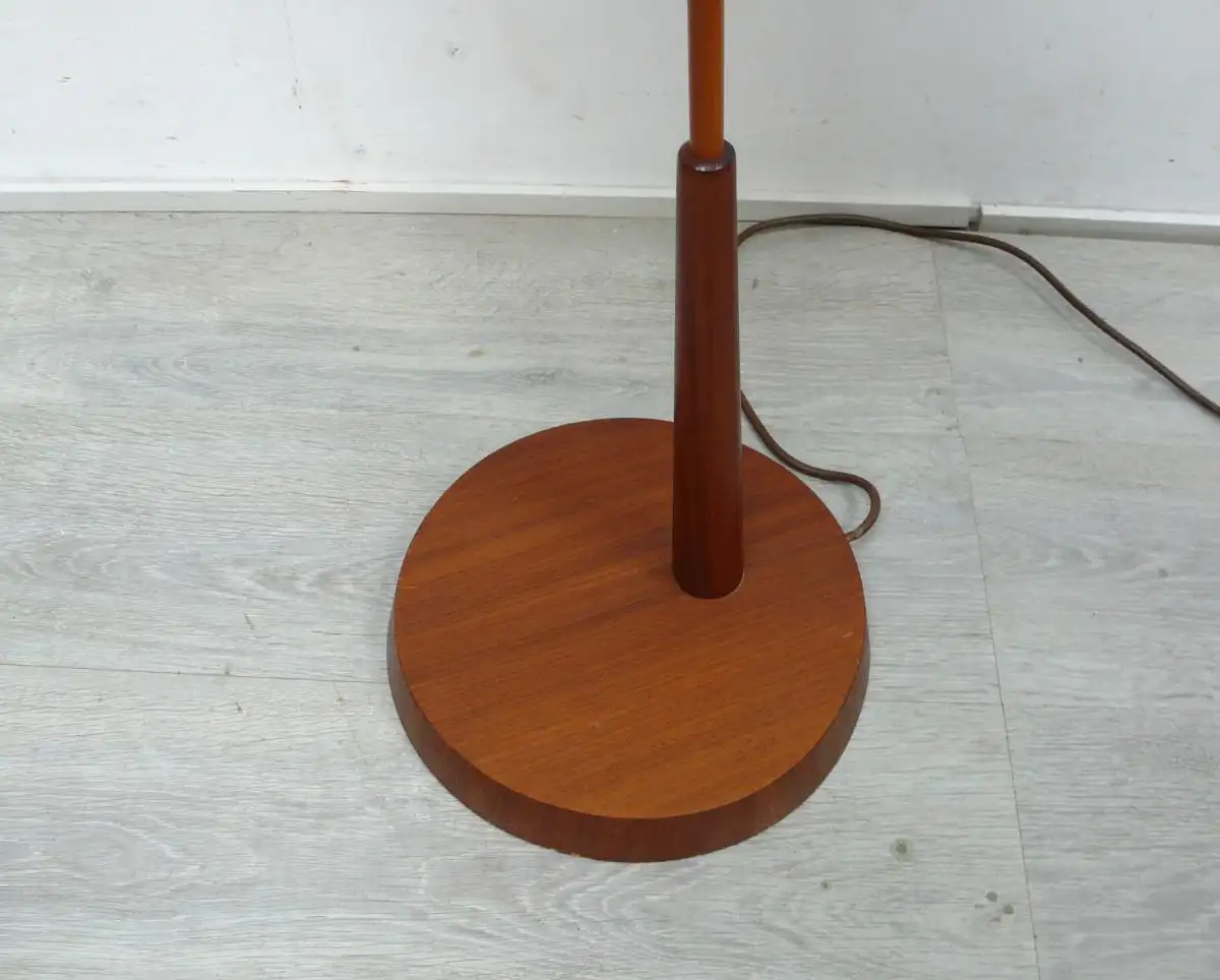 50er 60er TEAK Bogen Stehlampe mit konischem Textil Faltenschirm Mid Century Modern, SELTEN 8
