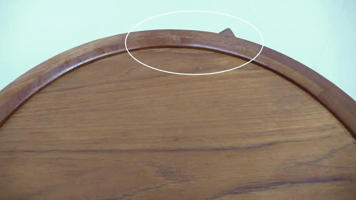 Teak Tablett Beistelltisch rund Dreieckrahmen auf Rollen Sika Mobler Danisch Modern Mid Century Modern 3