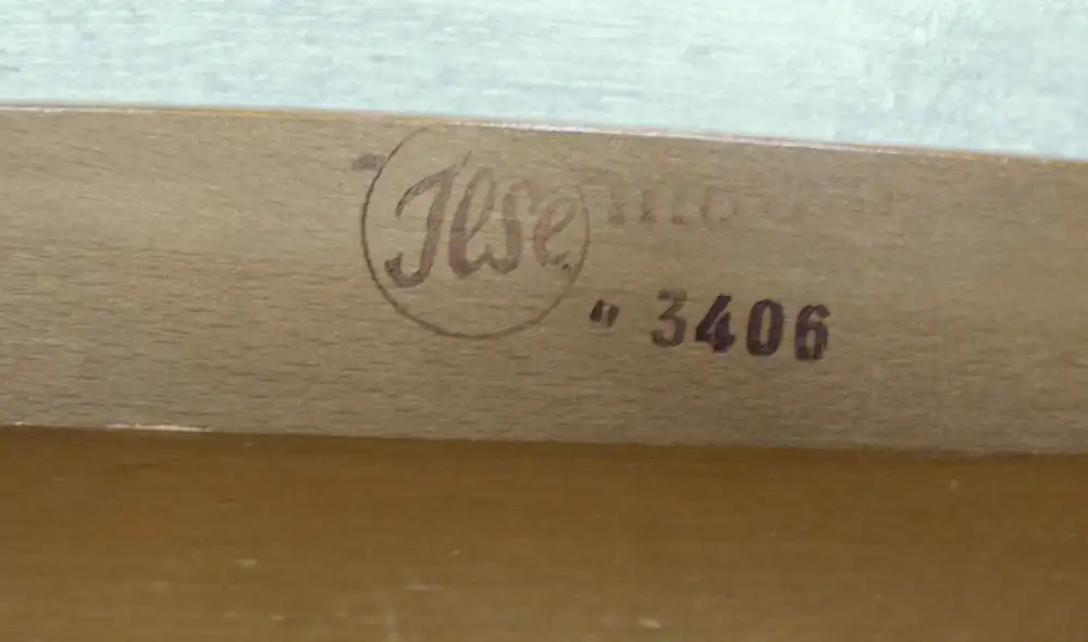 50er 60er Nähtisch Beistelltisch auf Rollen von ILSE Möbel, Schublade + Auszugs-Korb, Mid Century Modern 8