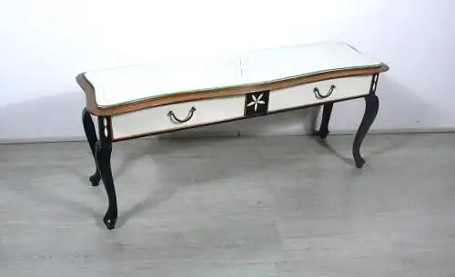 Alter Konsolentisch Flurkommode Chippendale 2 Schubladen in Schwarz+Creme-Weiß 1950er