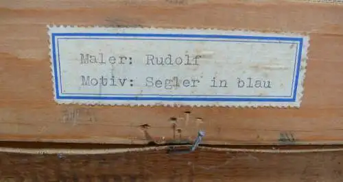 Ölgemälde mit bunten Booten, Seegler in Blau, gerahmt, von K Rudolf signiert, ca 50er 60er Jahre