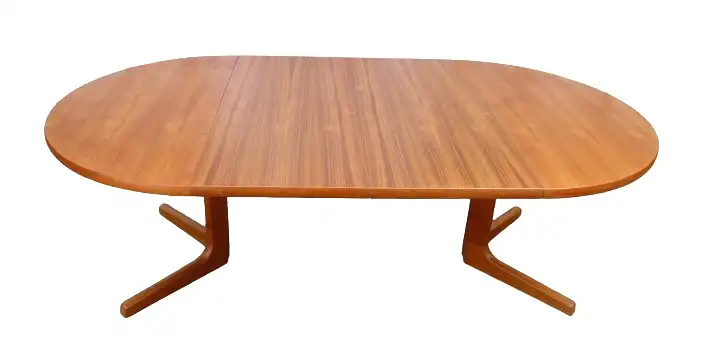 60er 70er Teak Esstisch rund, oval ausziehbar, von CJ Rosengaarden Danish Modern, Mid Century Modern 3