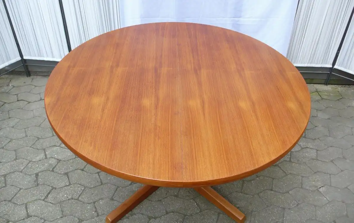 60er 70er Teak Esstisch rund, oval ausziehbar, von CJ Rosengaarden Danish Modern, Mid Century Modern 4
