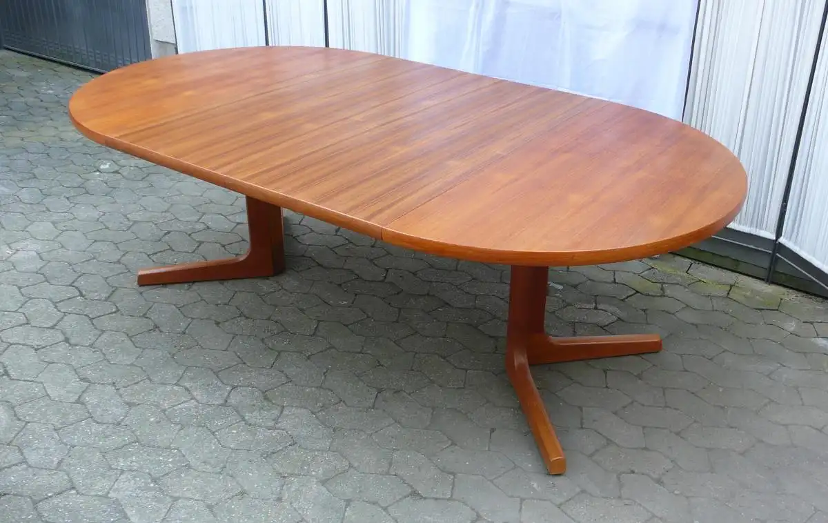 60er 70er Teak Esstisch rund, oval ausziehbar, von CJ Rosengaarden Danish Modern, Mid Century Modern 6