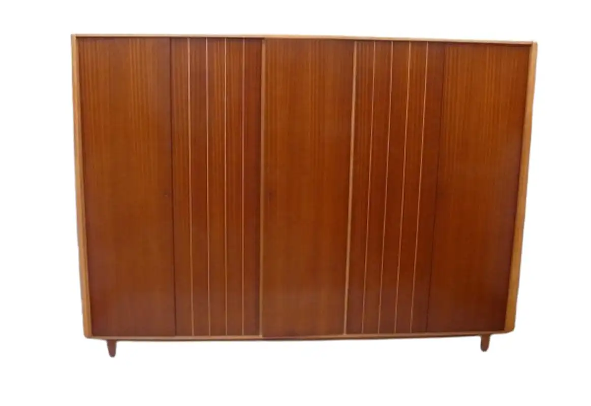 50er 60er Kleiderschrank 5-türig schräg Buche Mid Century Modern / Preis reduziert 0