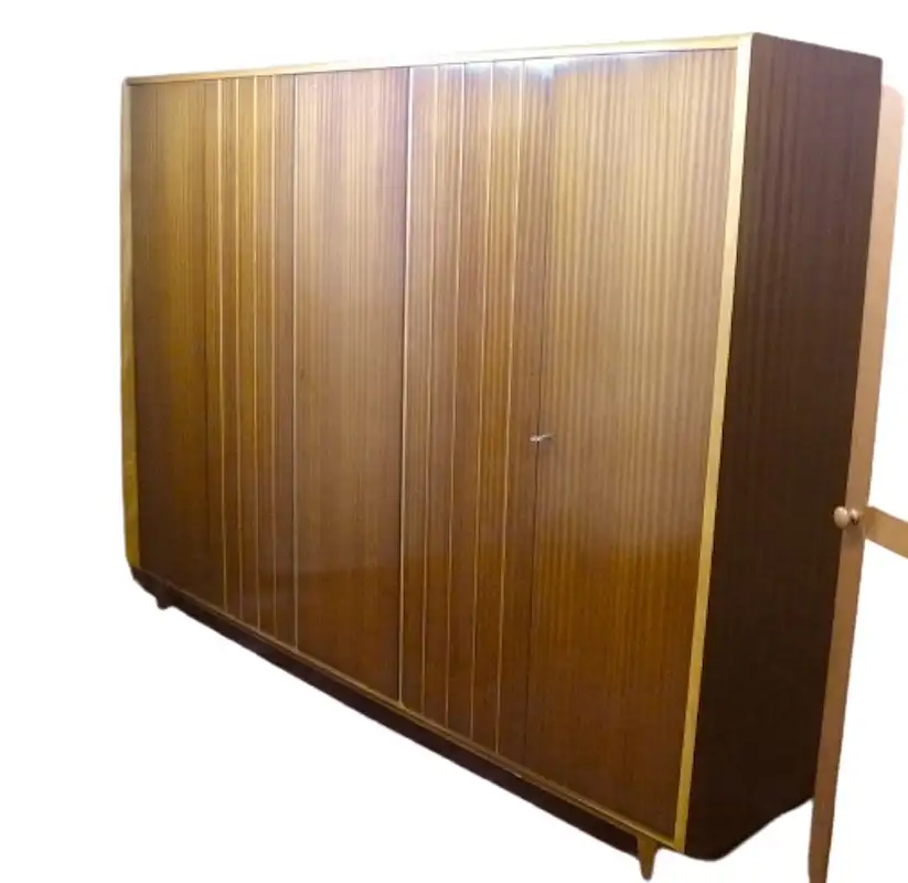 50er 60er Kleiderschrank 5-türig schräg Buche Mid Century Modern / Preis reduziert 1