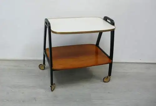 50er Servierwagen, Teewagen, schräge Form, Resopal + Teak, von Opal, Mid Century Modern