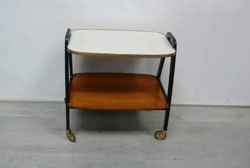 50er Servierwagen, Teewagen, schräge Form, Resopal + Teak, von Opal, Mid Century Modern