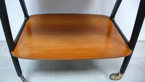 50er Servierwagen, Teewagen, schräge Form, Resopal + Teak, von Opal, Mid Century Modern