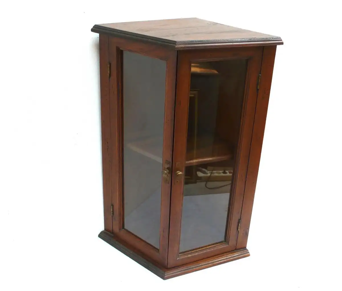 70er Kleiner Eck Hängeschrank Vitrine Holz, 2 Glastüren, Made in Italy 0