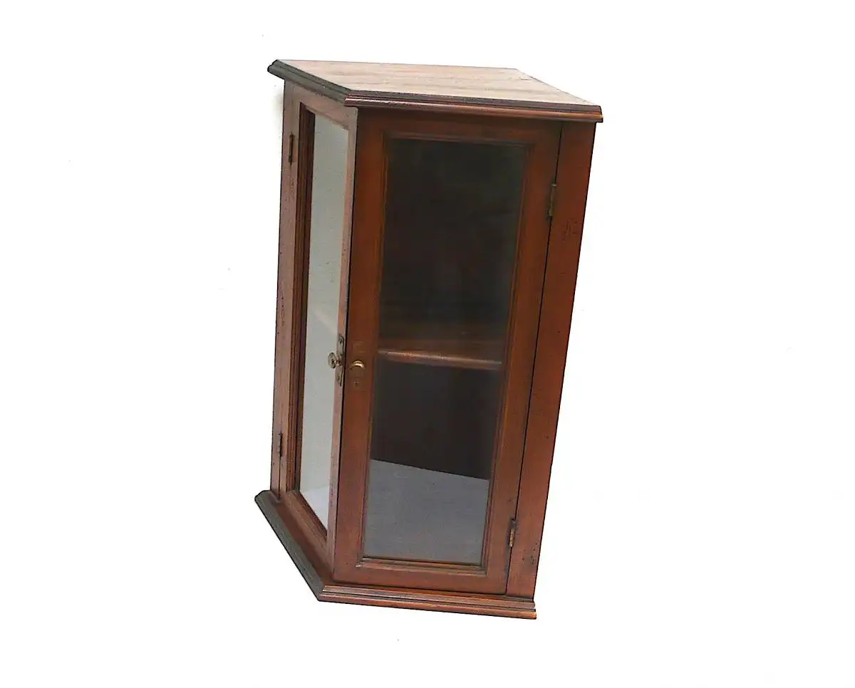 70er Kleiner Eck Hängeschrank Vitrine Holz, 2 Glastüren, Made in Italy 3